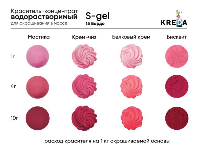 Краситель водорастворимый KREDA S-gel 15 Бордо, 10мл 2