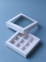 Коробка для конфет на 9 ячеек с окном, белая, размер 15,5*15,5*3см 6