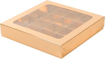 Коробка для конфет на 16 ячеек с окном, зеленая матовая, размер 20*20*3см 4