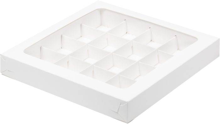 Коробка для конфет на 16 ячеек с окном, белая, размер 20*20*3см 1