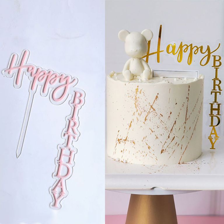 Топпер акриловый уголок Happy Birthday, черный фон с золотой надписью 26