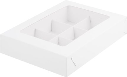 Коробка для конфет на 6 ячеек с окном, белая, размер 15,5*11,5*3 см